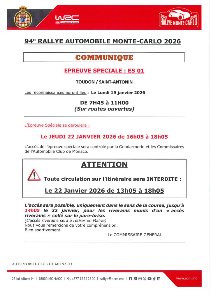 RECONNAISSANCES 94e RALLYE MONTE-CARLO