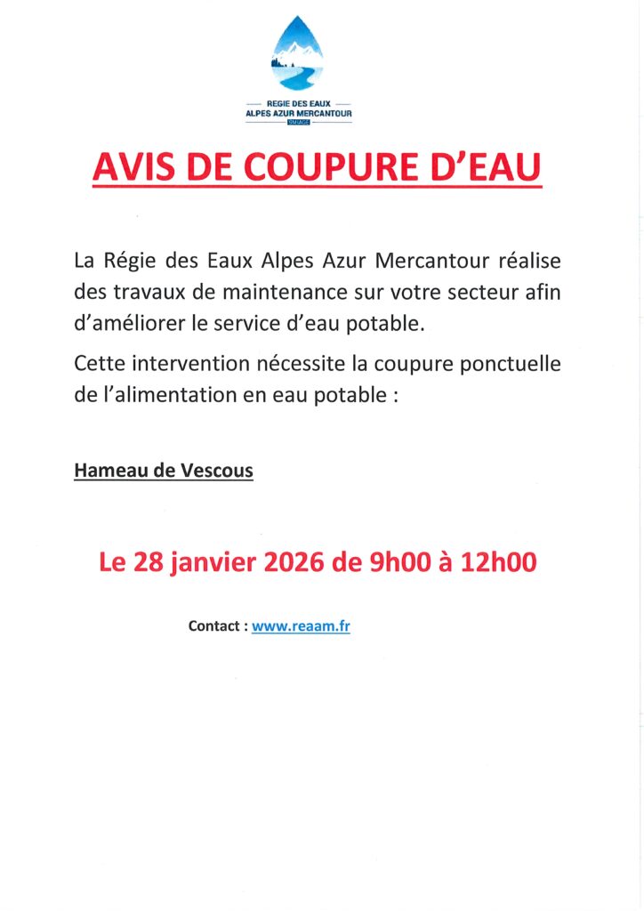 COUPURE D'EAU HAMEAU DE VESCOUS